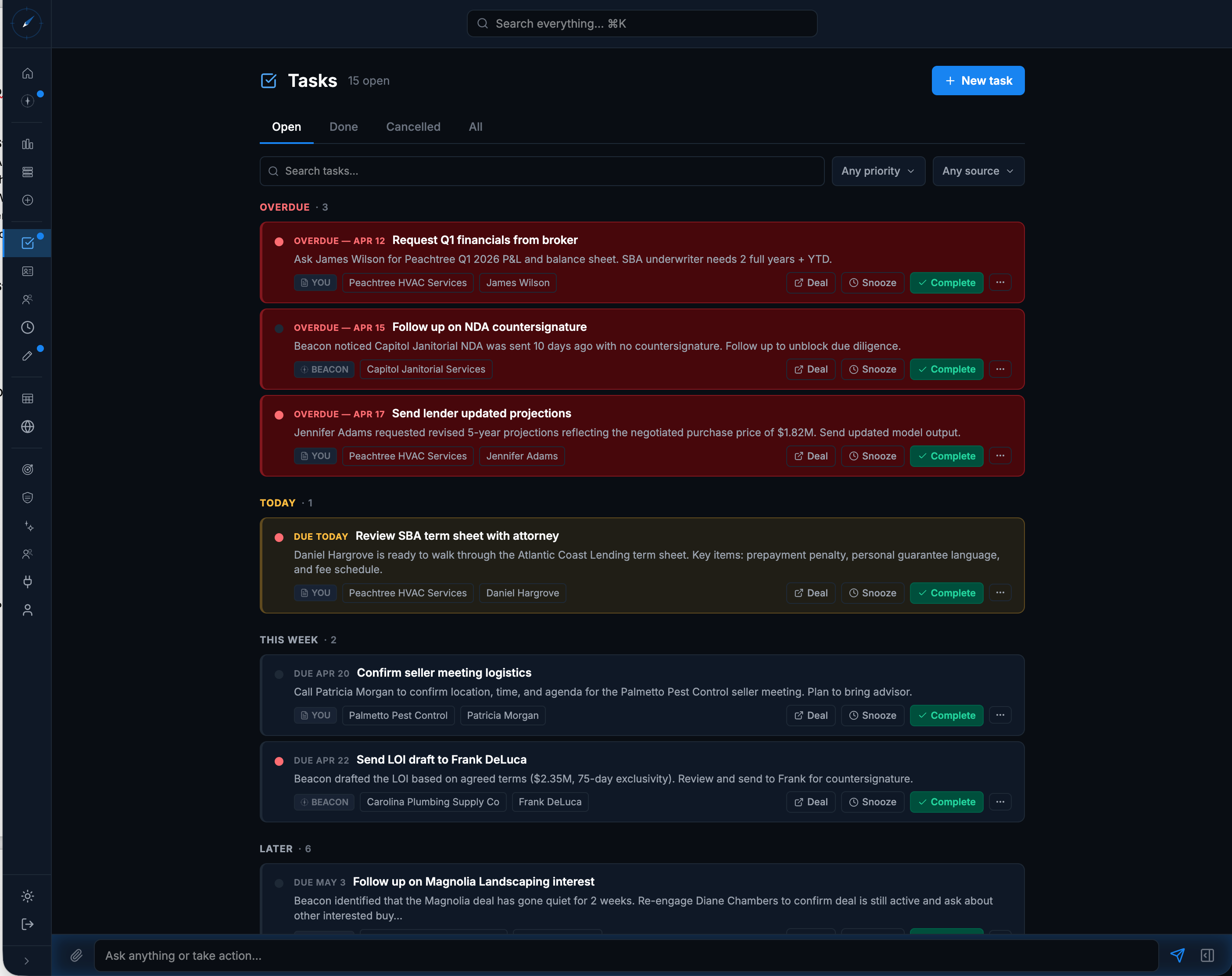 SearchPort Tasks — Synced to Deals and Contacts