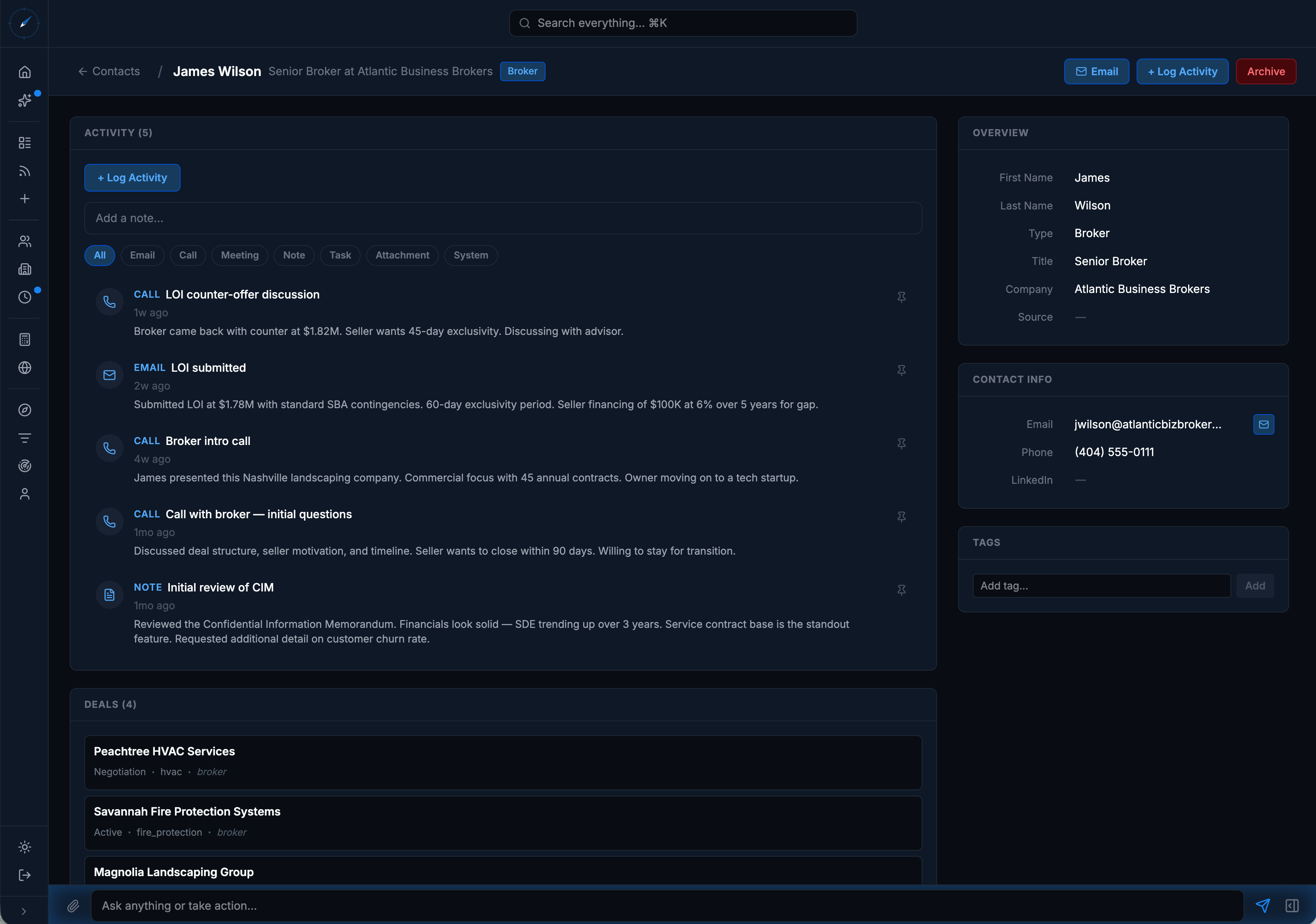 SearchPort CRM — Contact Activity & Linked Deals
